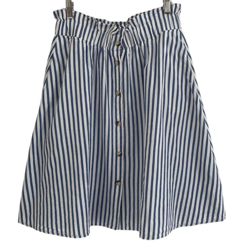 LEV Apparel Preppy Nautical Paper Bag Elastic Waist Cotton A Line Striped Skirt
